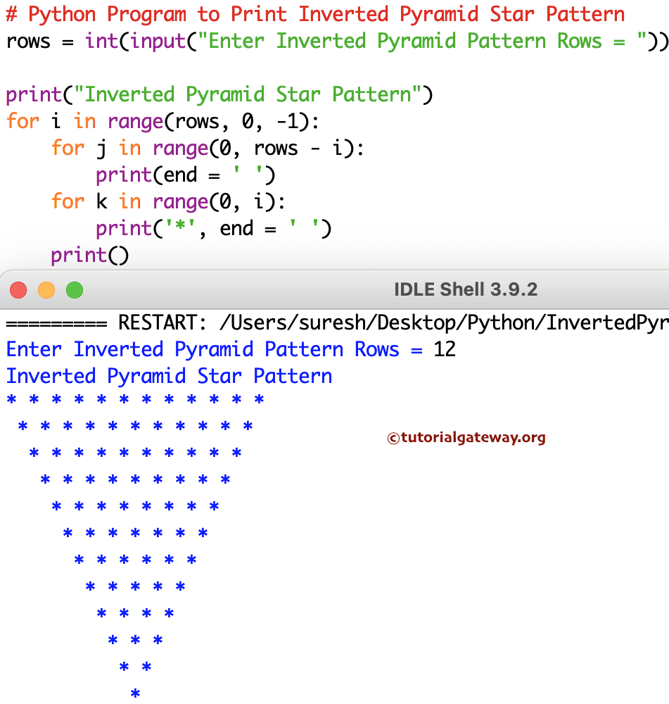 Python Program to Print Inverted Pyramid Star Pattern