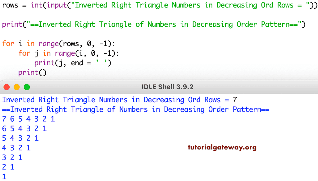 Python Program To Print Inverted Right Triangle Of Numbers Images