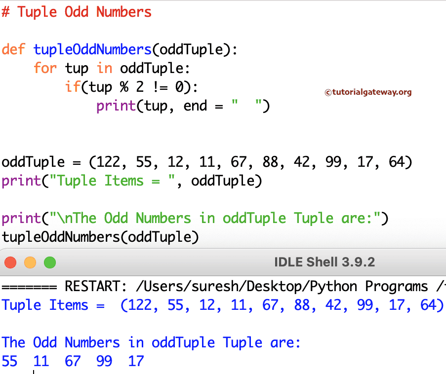 Python Program to Print Odd Numbers in Tuple
