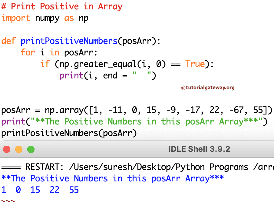 Python Program to Print Positive Numbers in an Array
