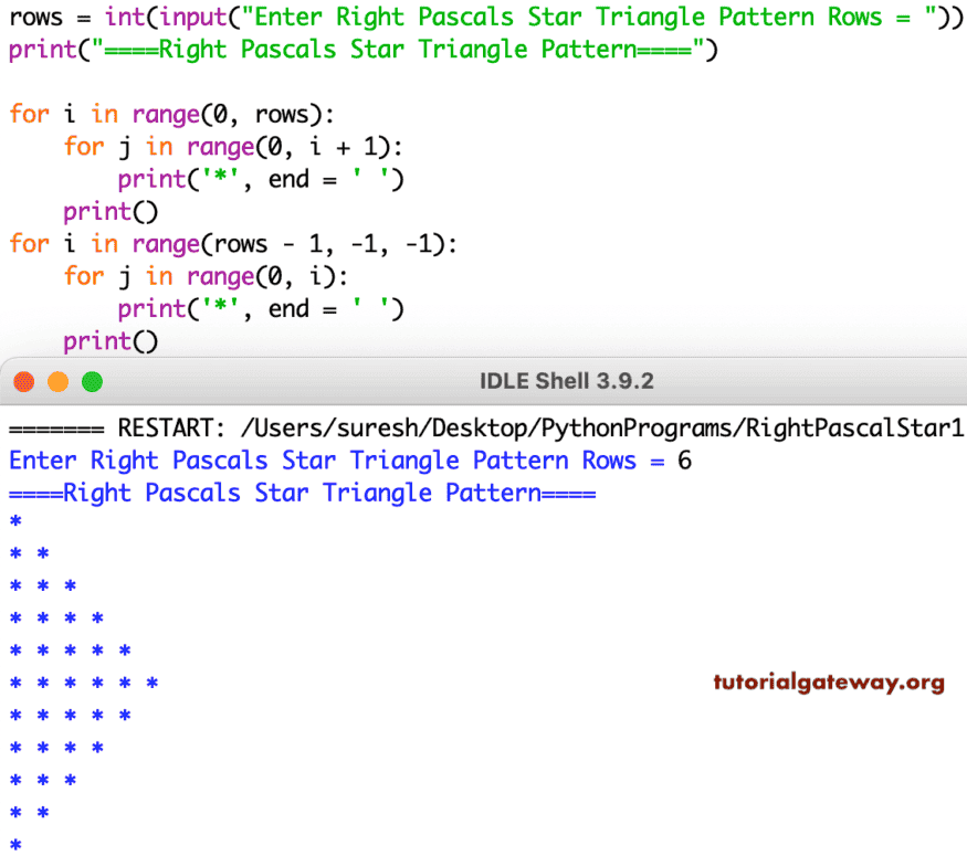 Python Program to Print Right Pascals Star Triangle