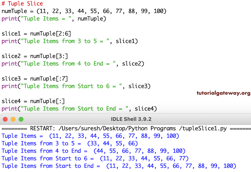 Python Program to Slice a Tuple
