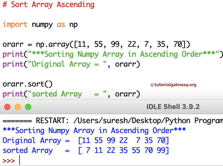 Python Program to Sort Array in Ascending Order