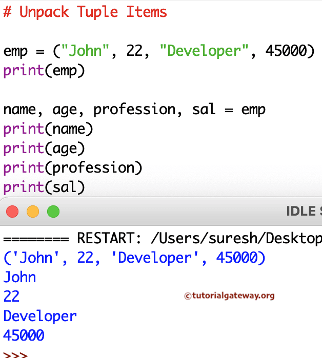 Python Program to Unpack Tuple Items