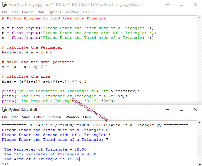 Python Program to find Area Of a Triangle