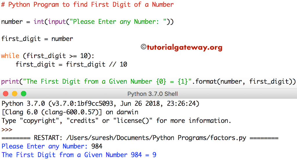 Python Program to find First Digit of a Number