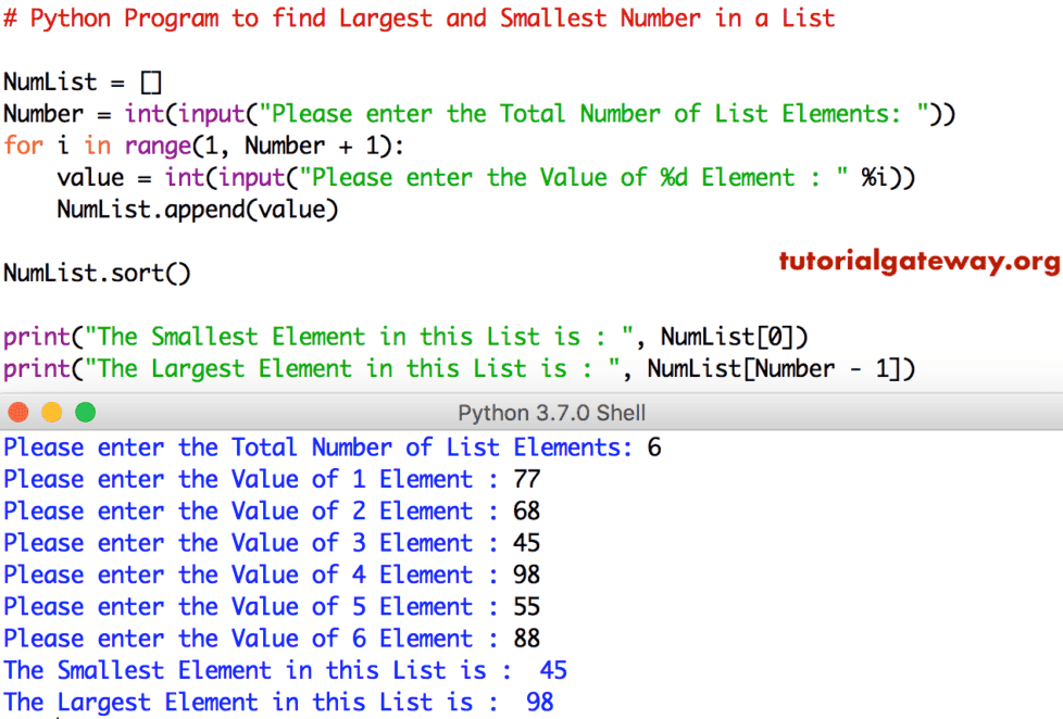 Python Program to find Largest and Smallest Number in a List