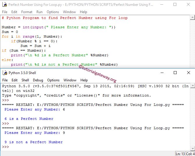 Python Program to find Perfect Number or Not