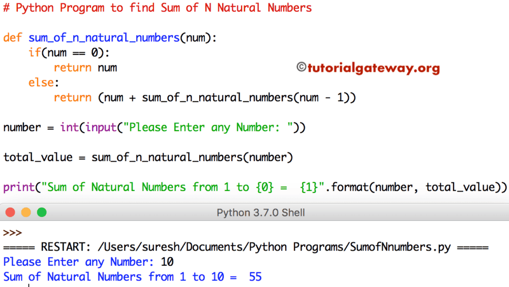 Python Program to find Sum of N Natural Numbers