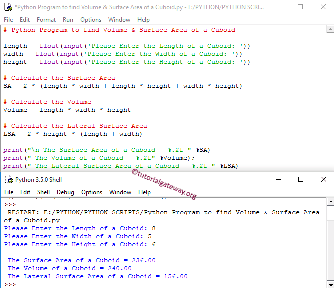 Python Program to find Volume & Surface Area of a Cuboid