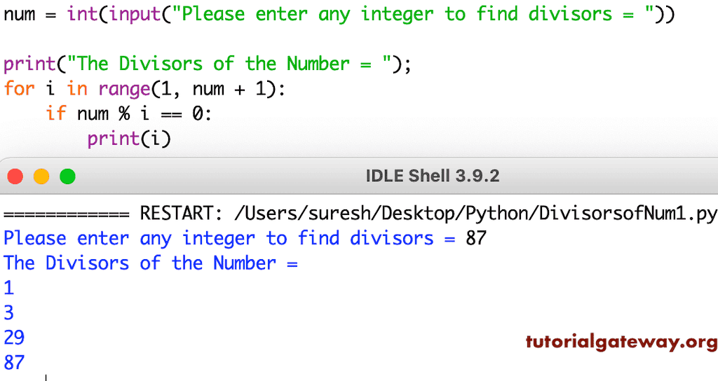 Python Program to find all divisors of an integer