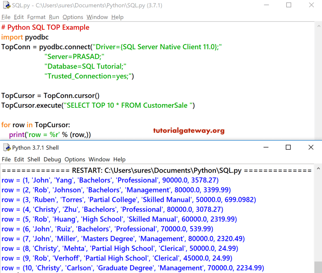 Python SQL Select Top