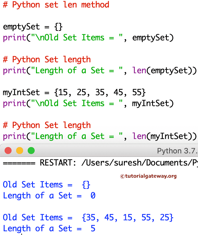 Python set len method