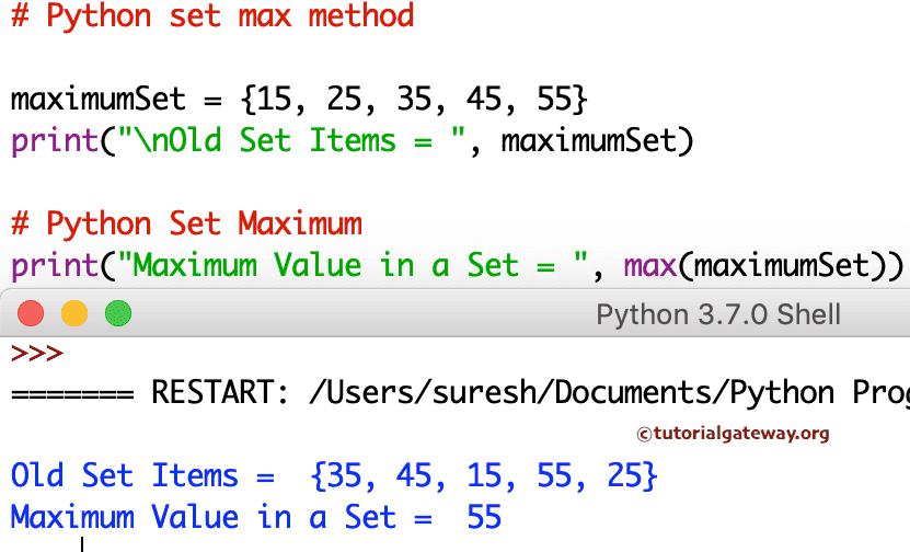 Python set max method