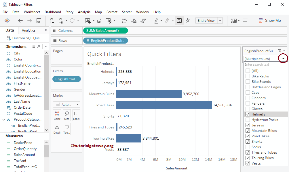 Quick Filters in Tableau