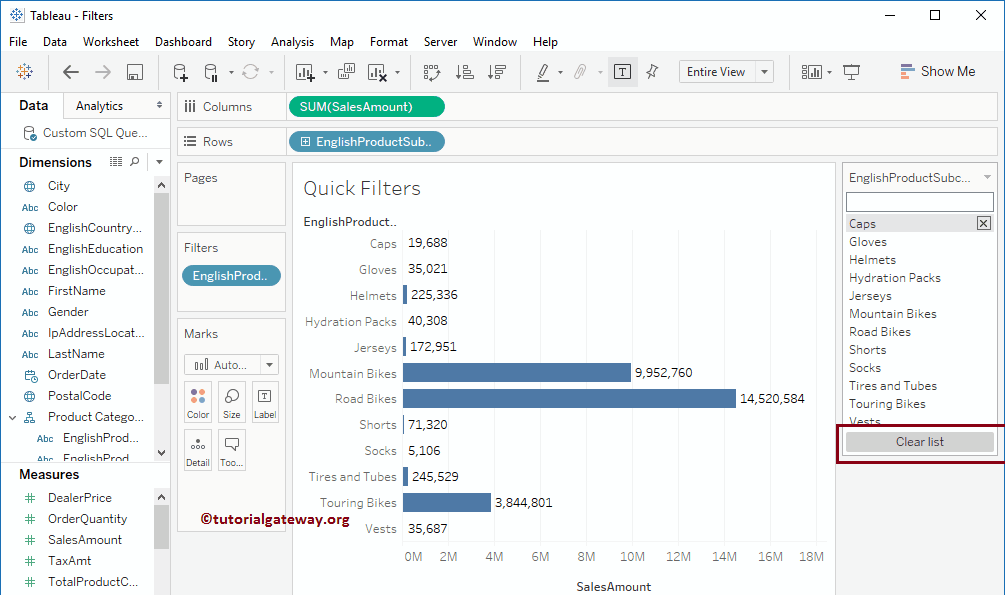 Quick Filters in Tableau