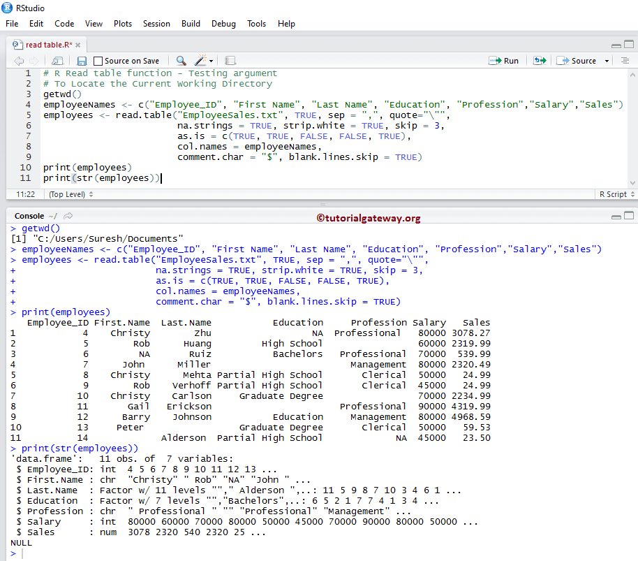 R Read table Function