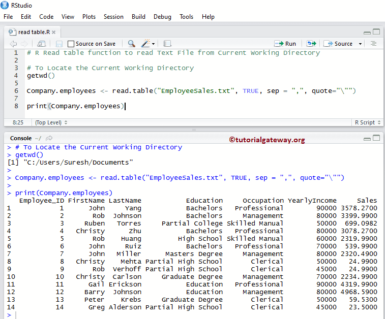 R Read table Function