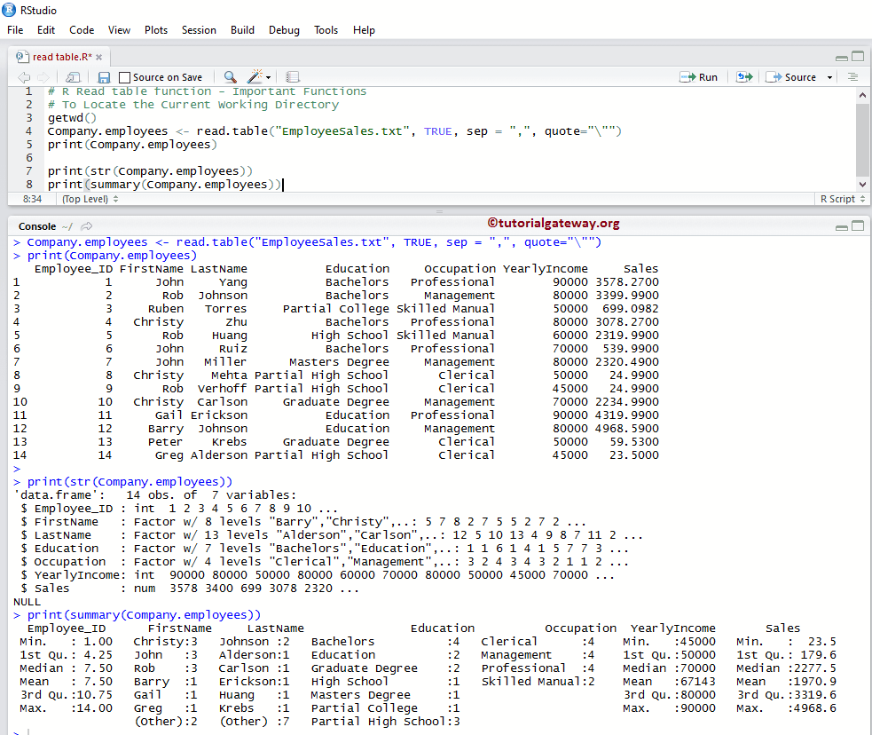 R Read table Function