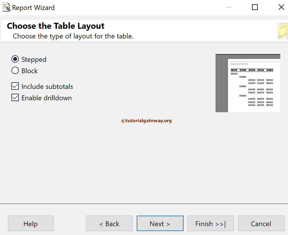 Drill Down Table Using SSRS Report Wizard