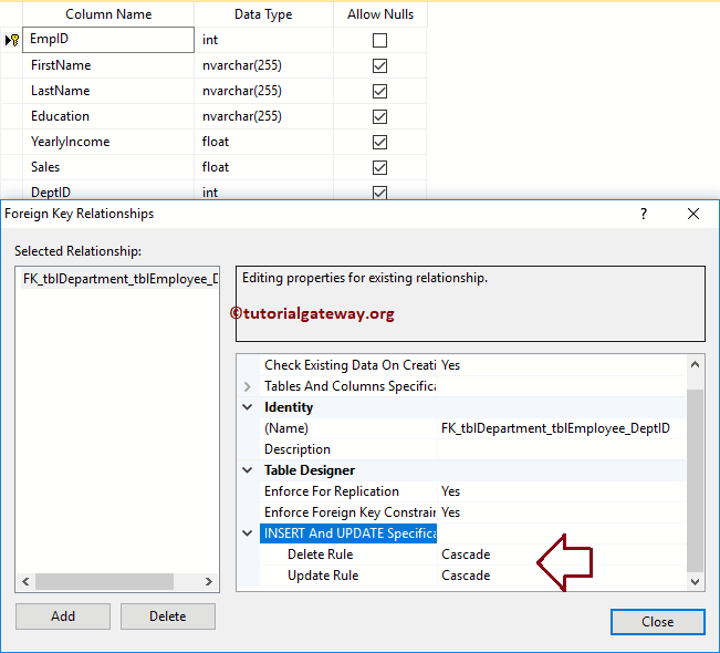 Sql Server Foreign Key On Update Cascade