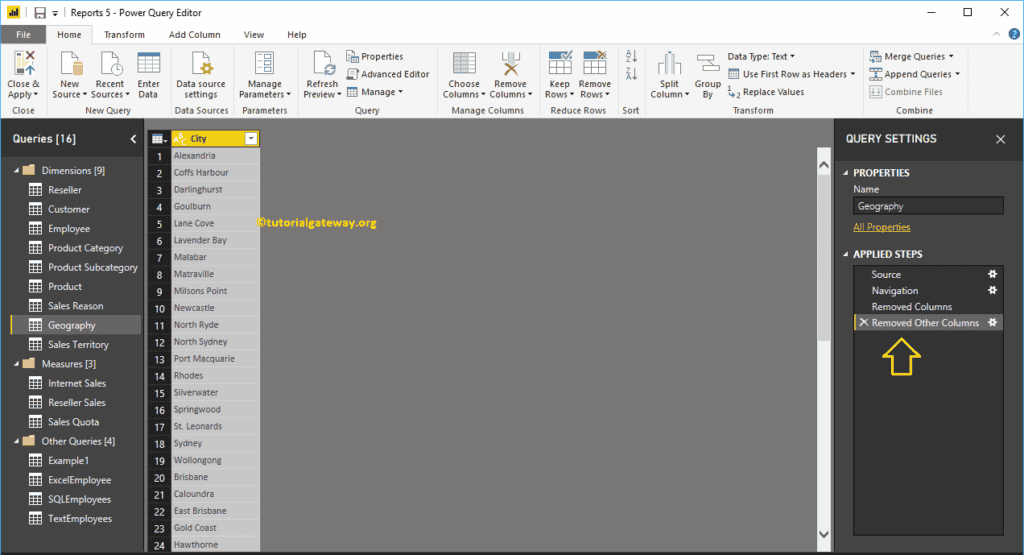 Remove or Reorder Columns in Power BI