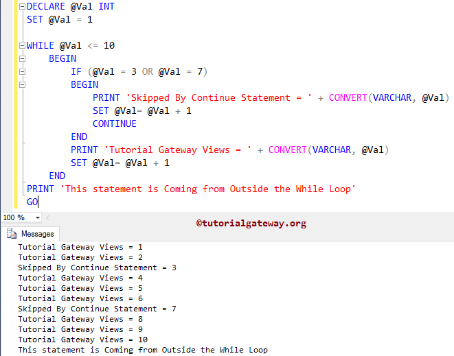 SQL CONTINUE Statement