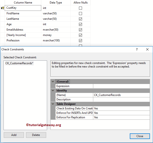 SQL Check Constraint