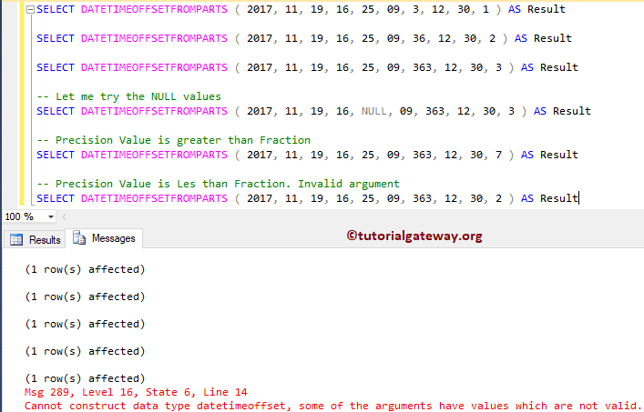 SQL DATETIME OFFESET FROM PARTS