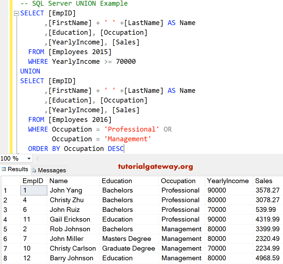 SQL Union Operator