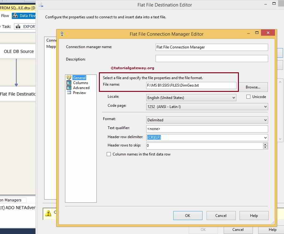 Export Data from SQL Server to Flat File in SSIS