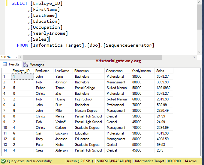 Sequence Generator Transformation in Informatica