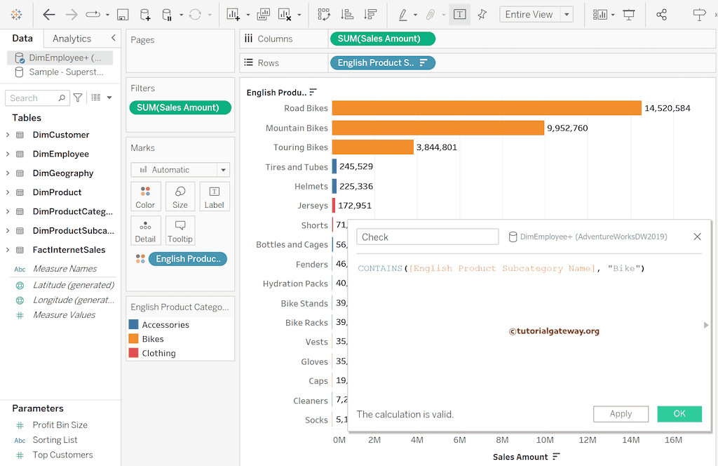 Tableau CONTAINS function