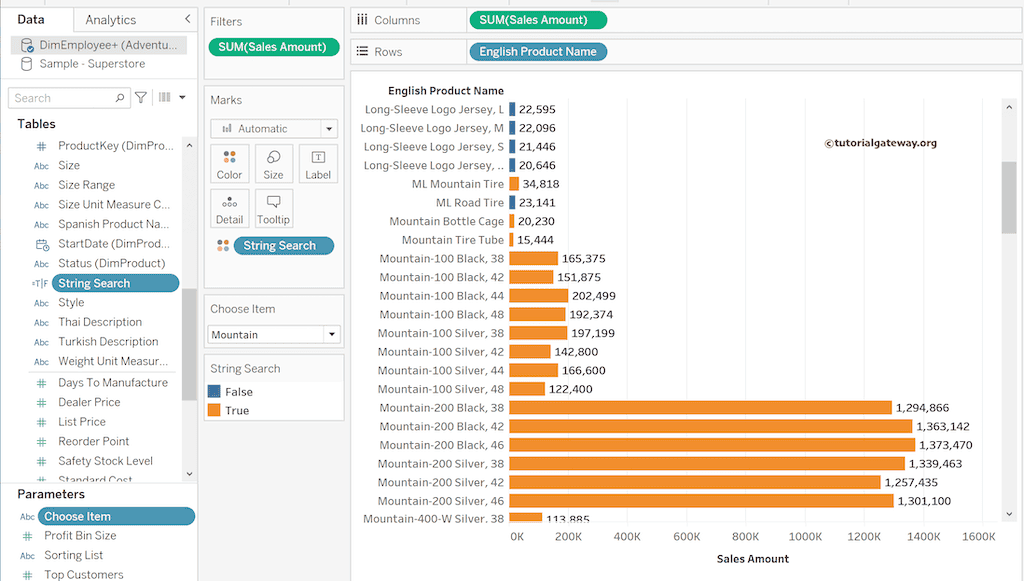 Tableau CONTAINS function