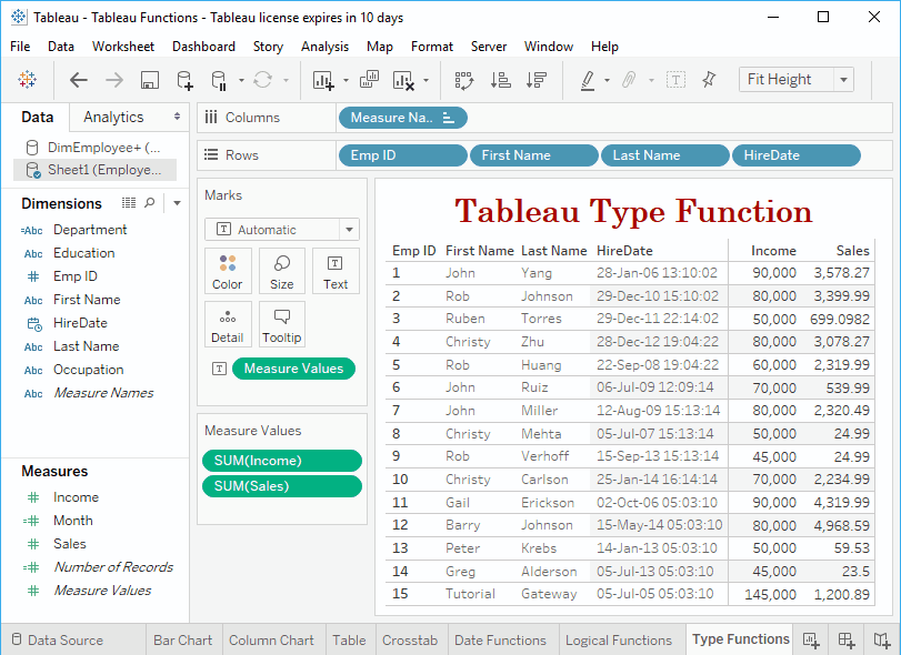 Tableau Conversion Functions