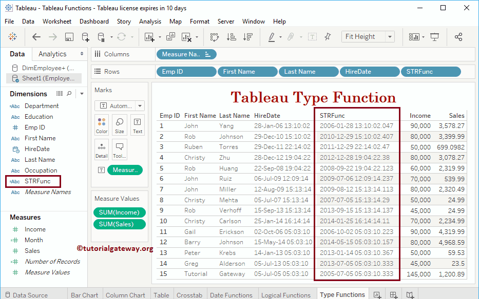 Tableau Conversion Functions