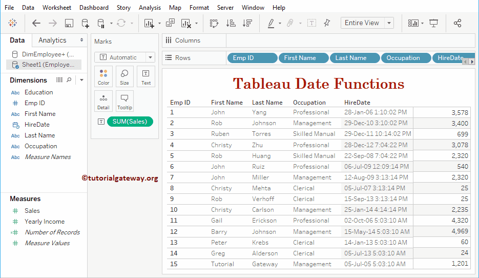 Tableau Date Functions
