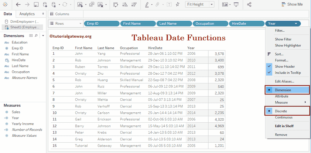 Tableau Date Functions