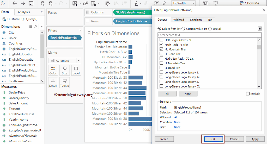 Tableau Filters on Dimensions