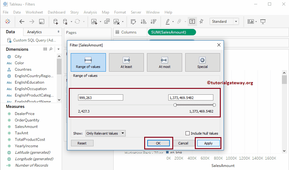 Tableau Filters on Measures