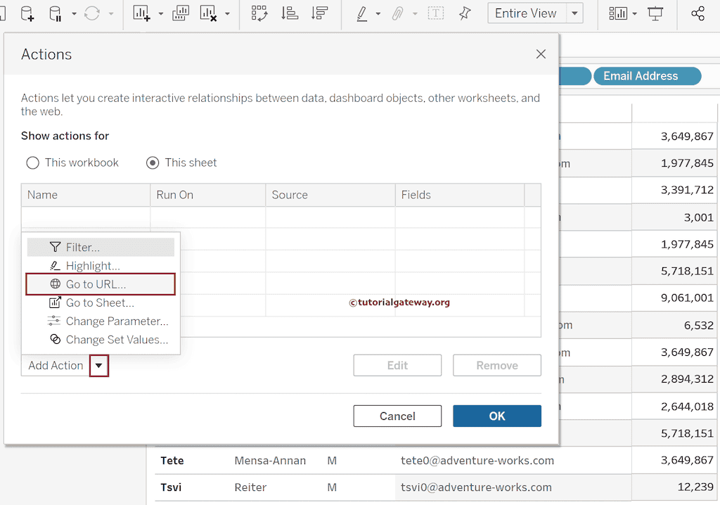 Tableau Go to URL Action