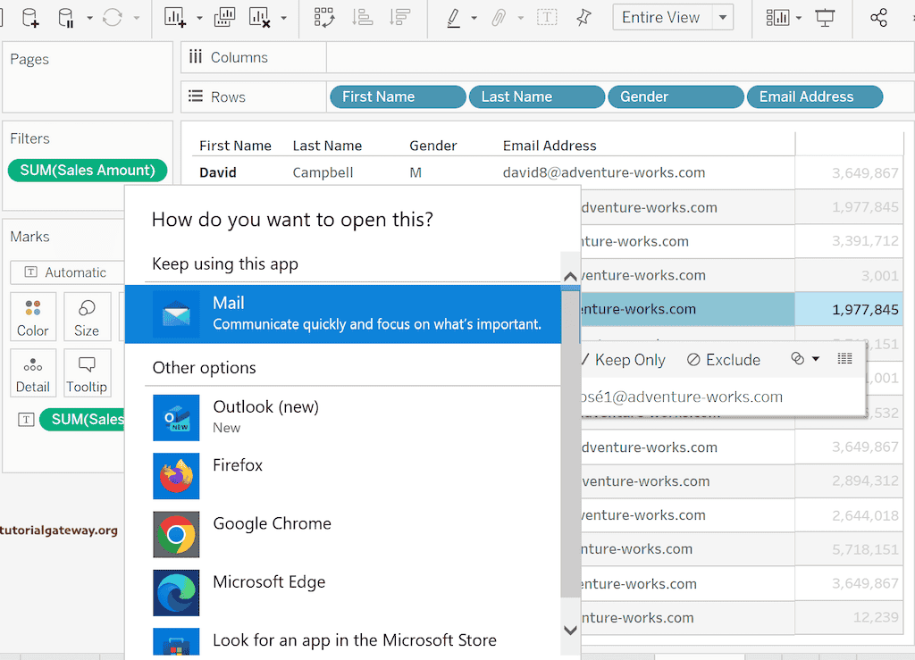 Tableau Go to URL Action