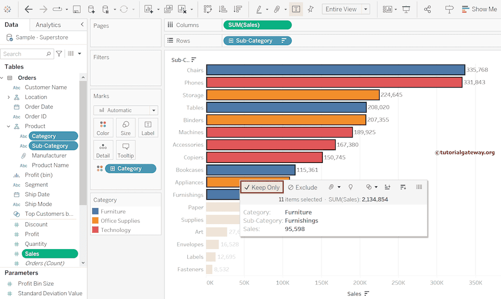 Tableau Keep and Exclude filter options