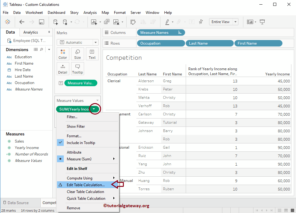 Tableau Rank Calculation Basic