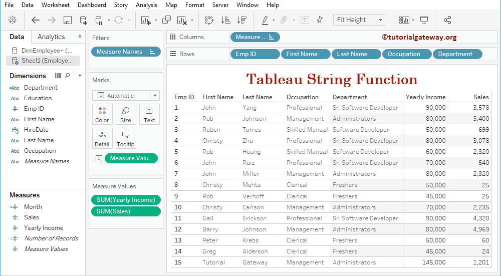 Tableau String Functions