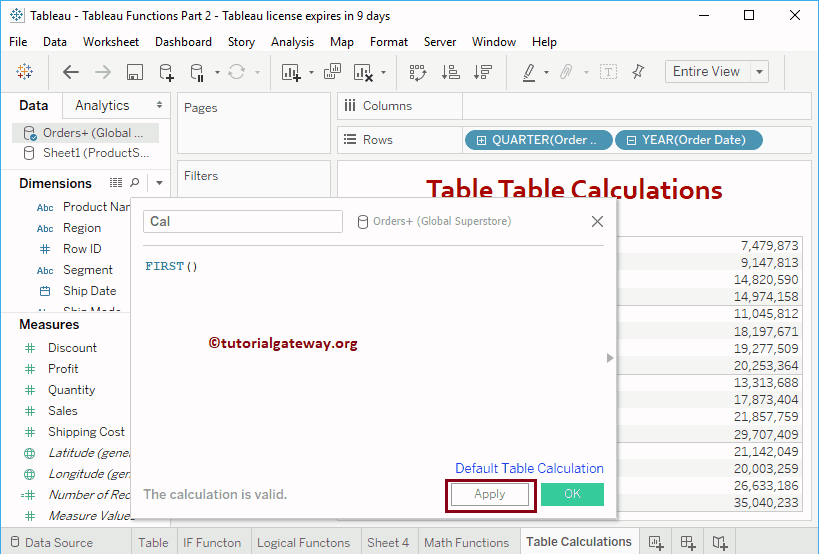 Tableau Table Calculations