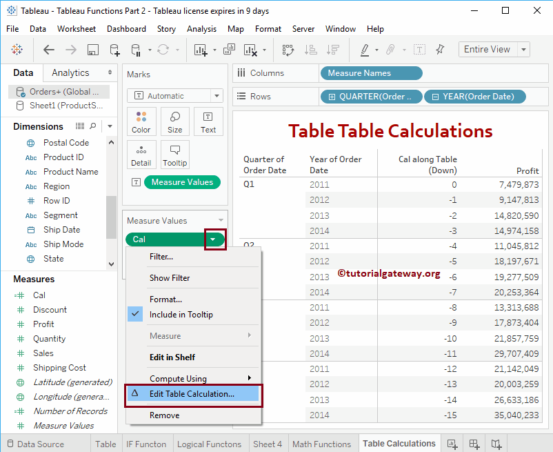 Tableau Table Calculations