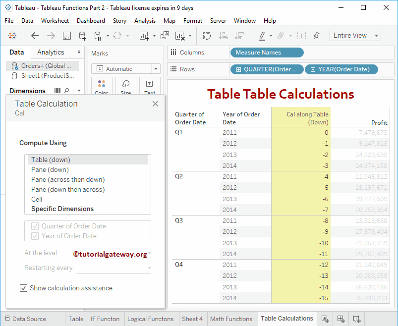 Tableau Table Calculations