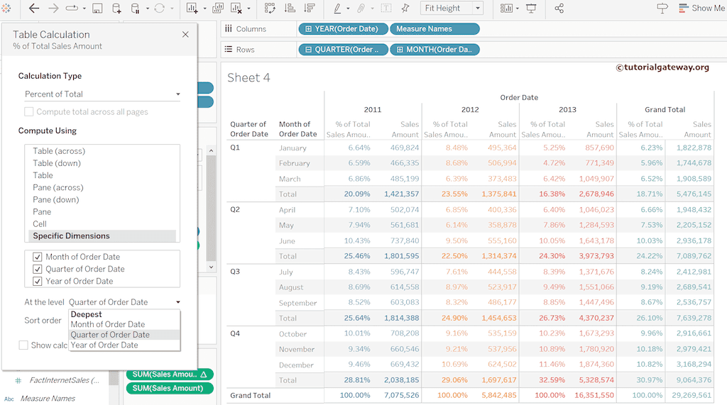 Calculate Percentage of Total in Tableau