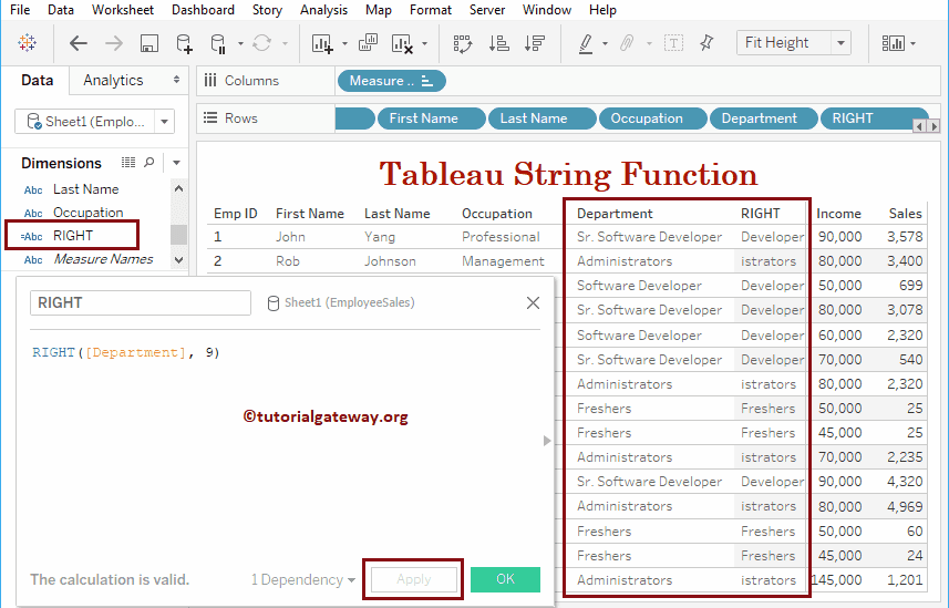 Tableau String Functions